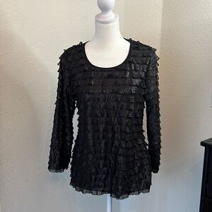 Elementz Petite Glittery Sheer Ruffled Long Sleeve Top - Size MP